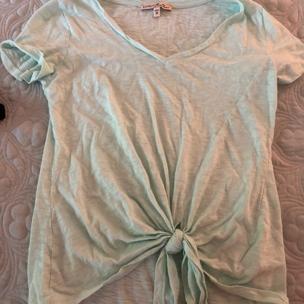 XS Light Turquoise Express tie front v-neck NWOT